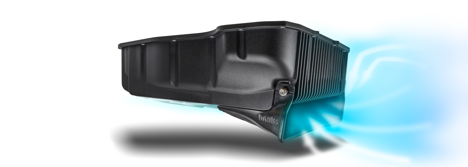 Banks 68RFE Ram-Air Transmission Pan Air Scoops With Air In Them